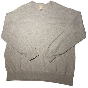 LL Bean Sweater Men XLarge Tall Gray Long Sleeve V Neck Pullover Cotton Cashmere